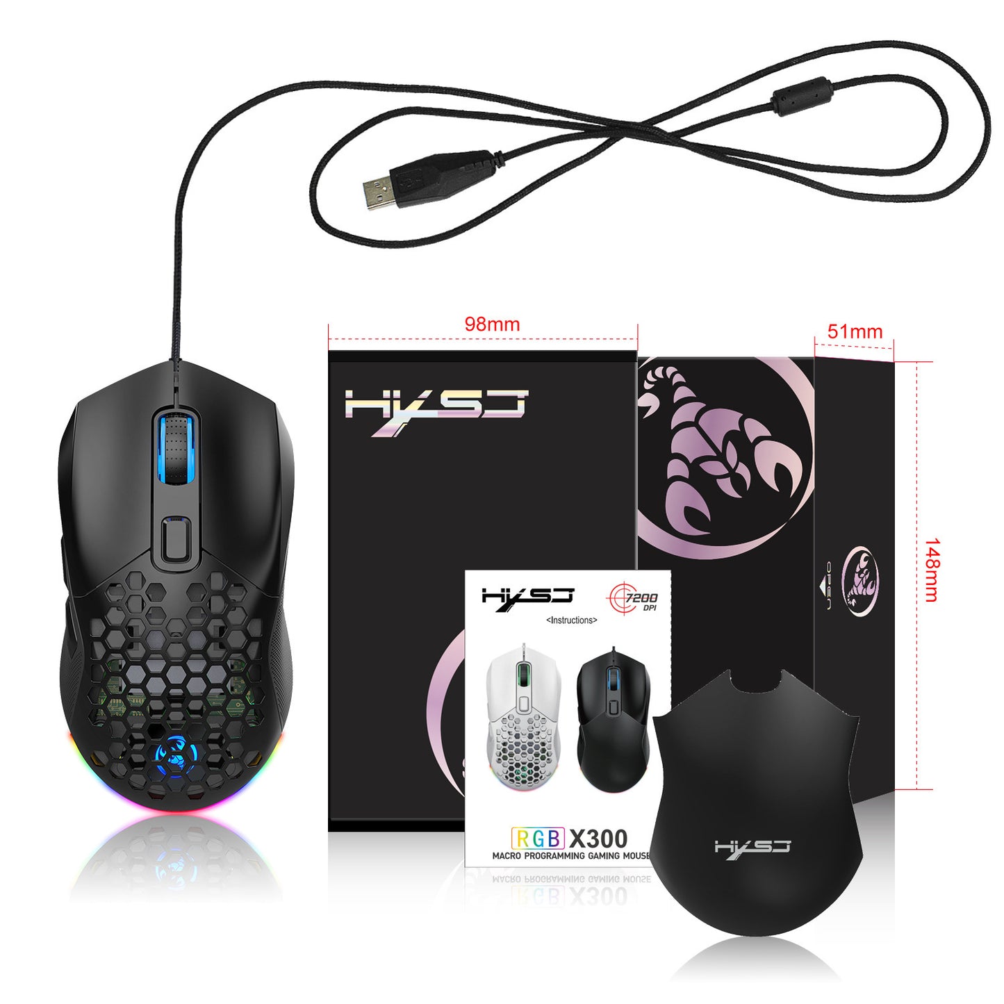 Hollow Out Wired E-sports MOUSE RGB Luminous Lightweight